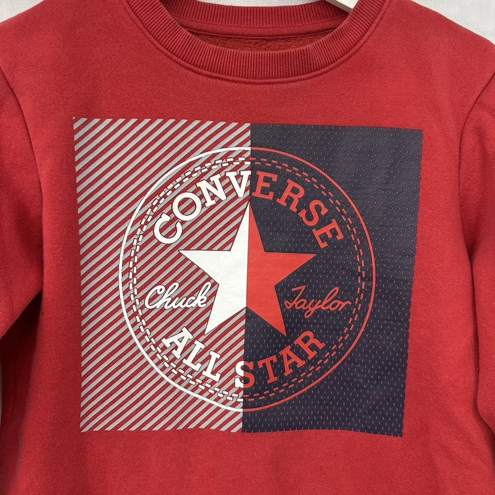 Converse Chuck Taylor All Star Kids Red Logo Pullover Sweatshirt M Crew Neck